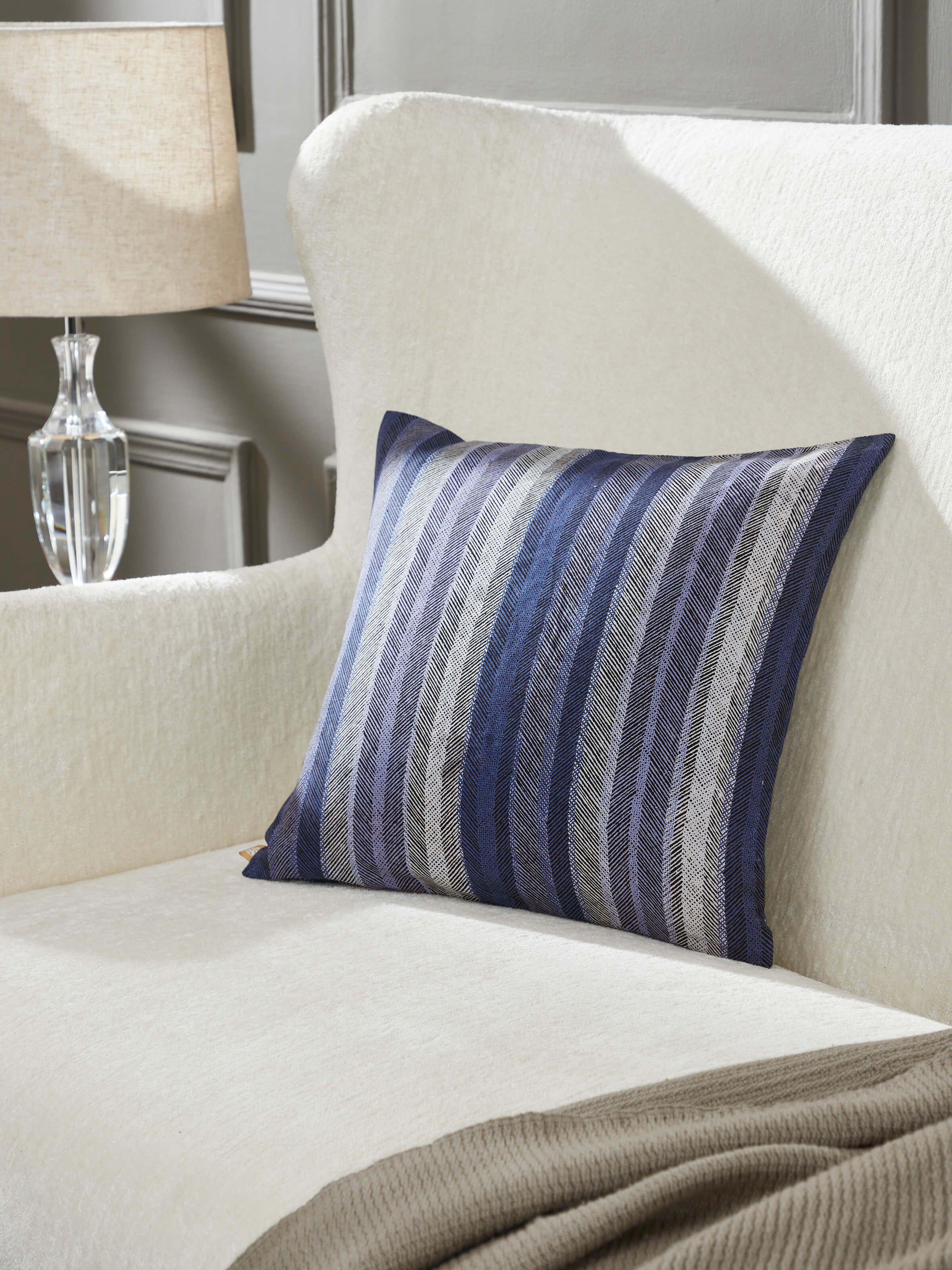 Parvat Indigo Stripe Linen Cotton Sanganeri Block Printed Cushion Cover