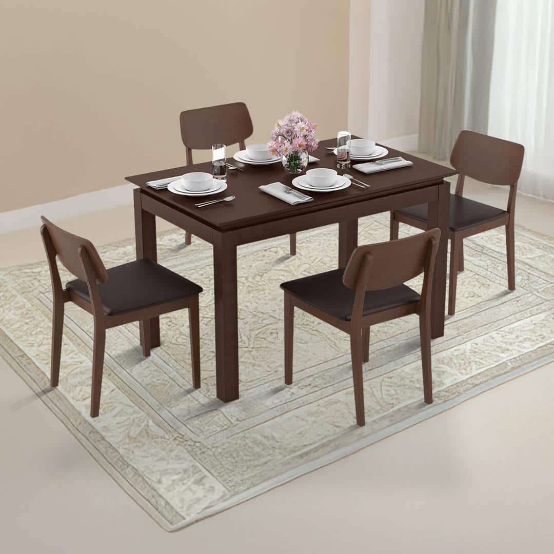 Diner - Lawson 4 Seater Dining Table Set (Colour- Dark Brown, Finish- Dark Walnut)