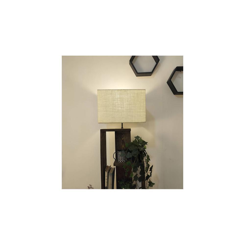 Jordan Wooden Floor Lamp with Brown Base and Jute Fabric Lampshade