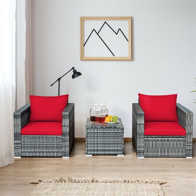 Carry Bird Wicker Patio Furniture Outdoor Balcony Chairs In Grey And Red Colour
