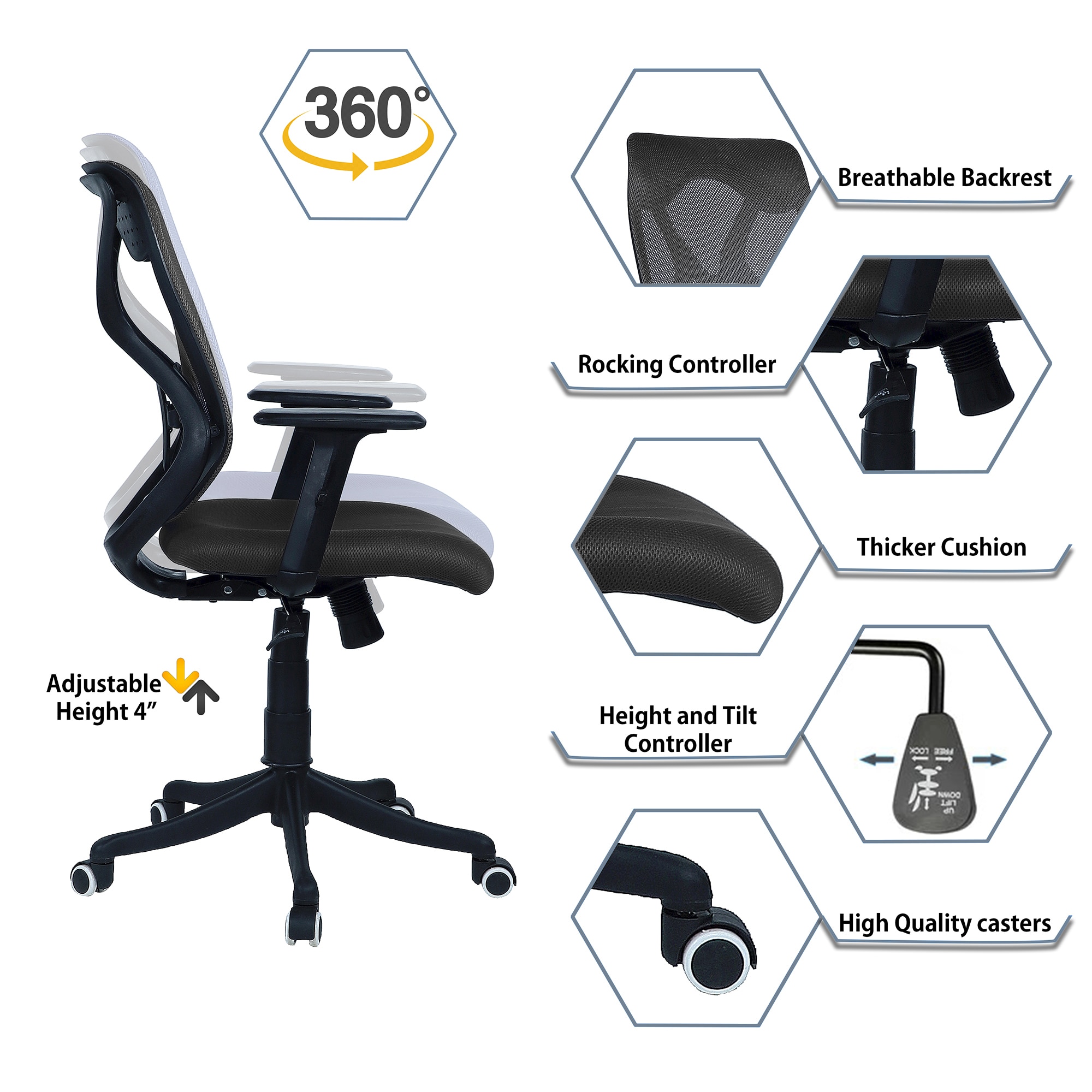 Zeeazyana Mid Back Ergonomic Chair in Black Colour