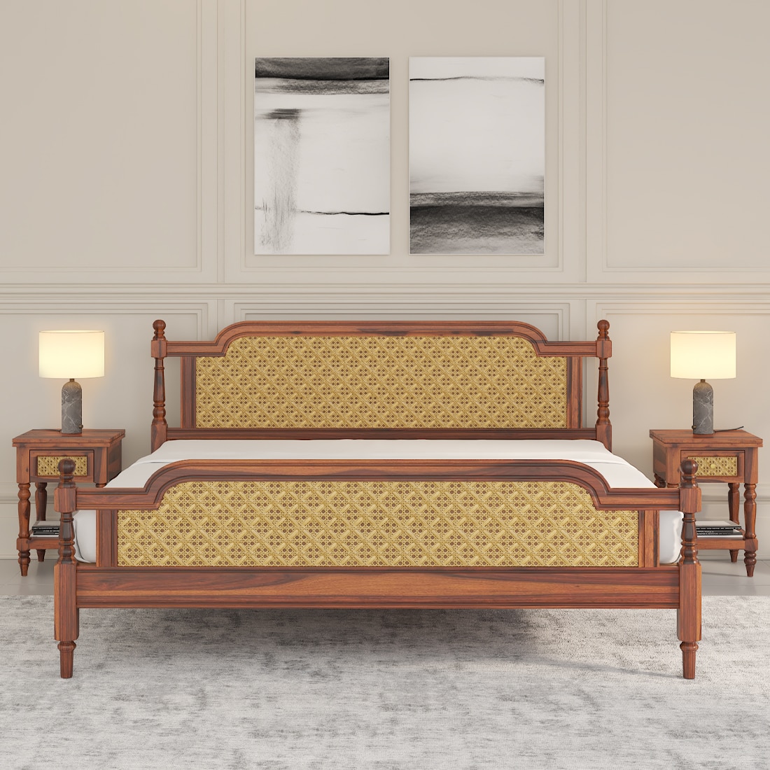 woodenmood Malacca Solid Wood King Size Non Storage Bed In Honey Oak Finish 72x78 inch-picture-11