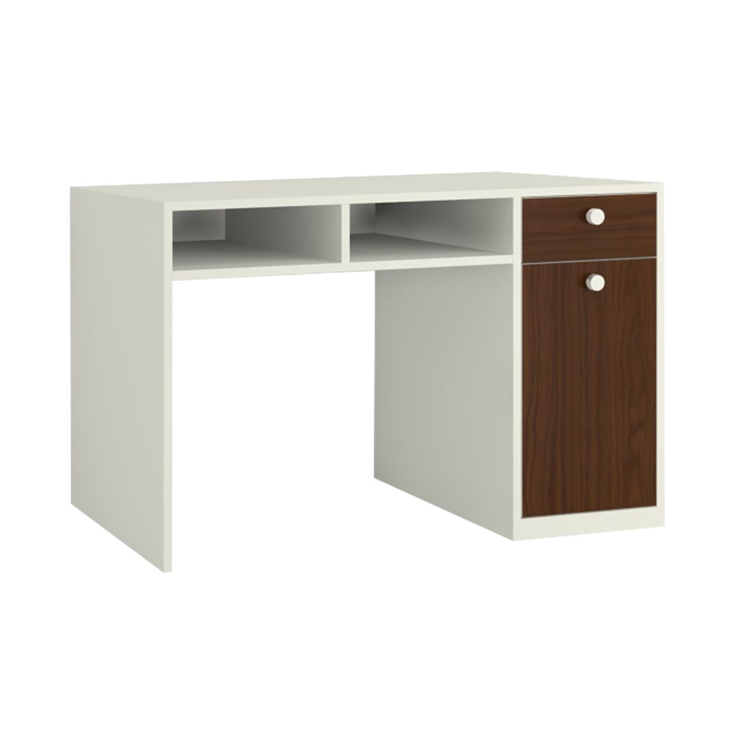Alana Study Desk with Cabinet Drawer and Shelf in Ivory Coffee Walnut Colour