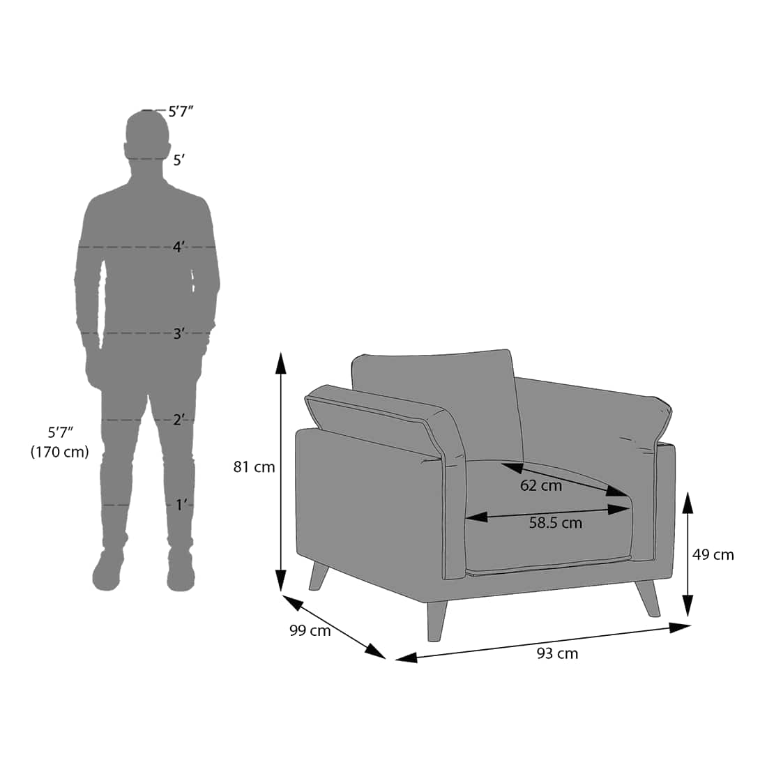 Diana 1 Seater Fabric Sofa In Olive Green Colour
