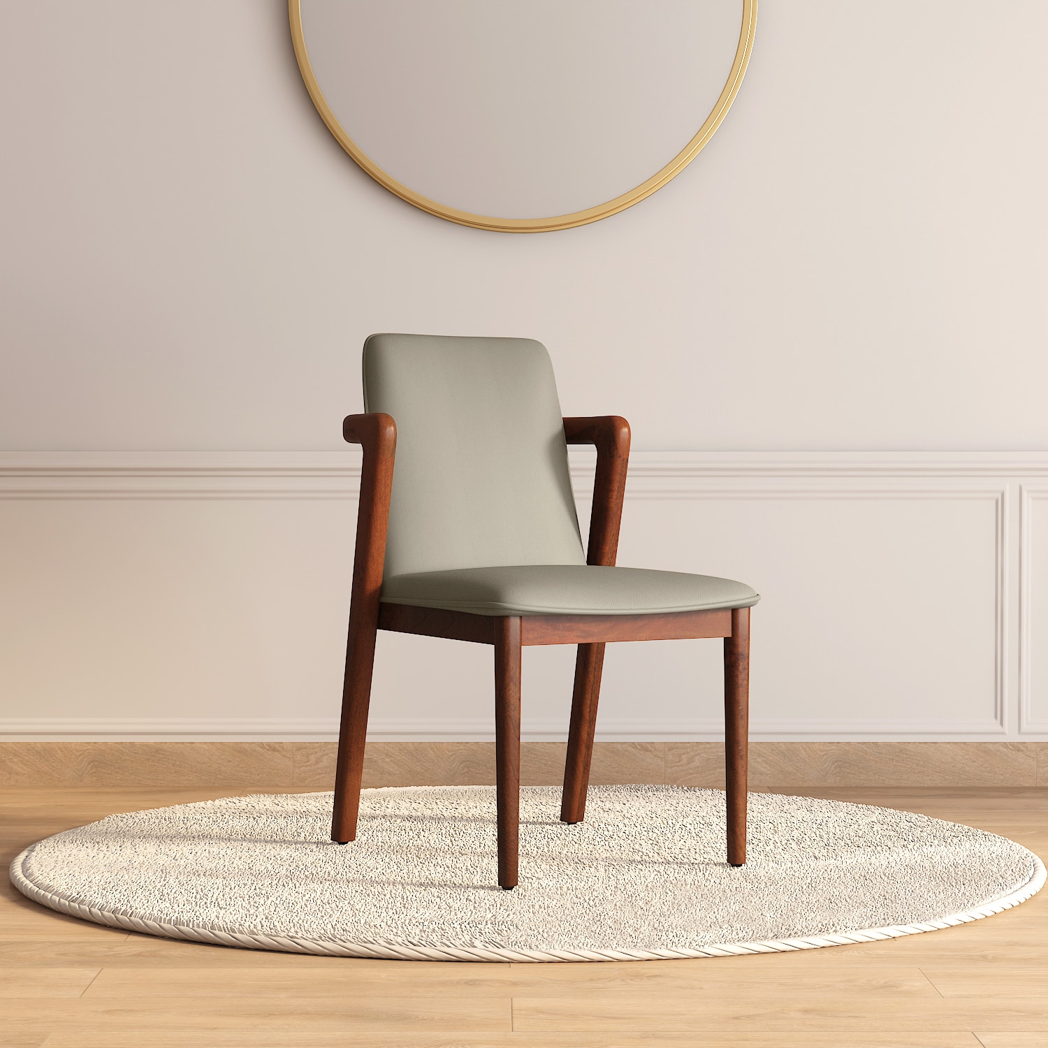 Harper Solid Wood Single Dining Chair In Honey Finish with Taupe Leatherette Colour