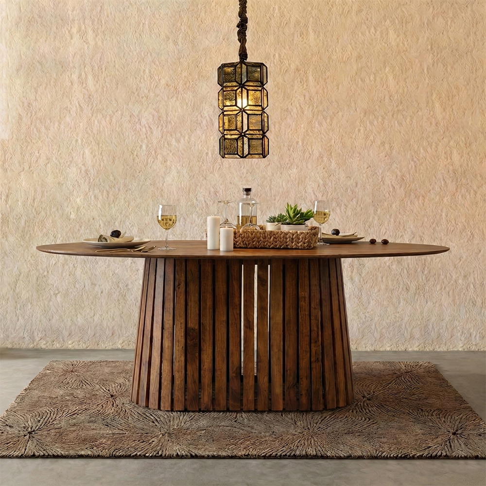 Helter Veneer 6 Seater Dining Table in Brown Finish - Living Shape