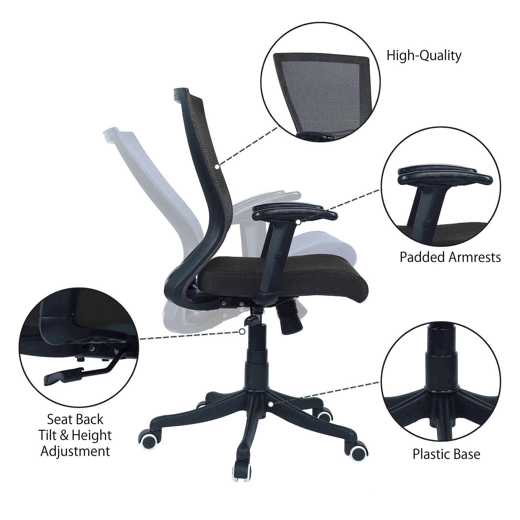 Ebeaony Mid Back Ergonomic Chair in Black Colour