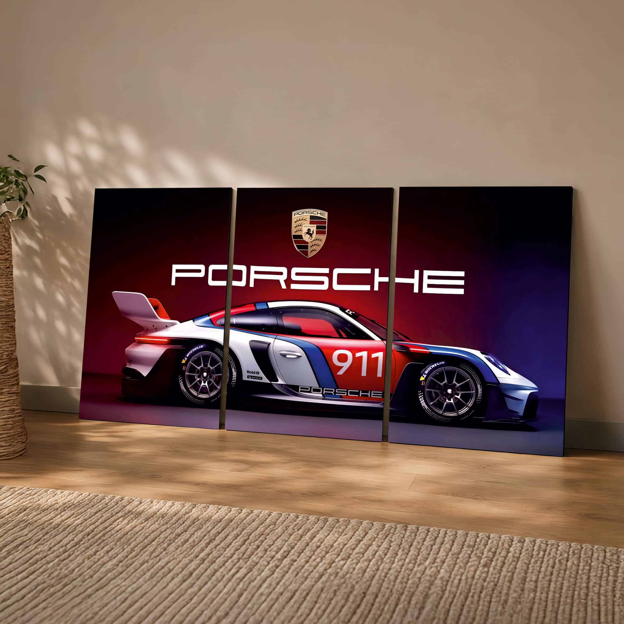 The Castle Decor Porsche 911 Racing Car Wall Art Set of 3 16x24 Inch - The Castle Decor
