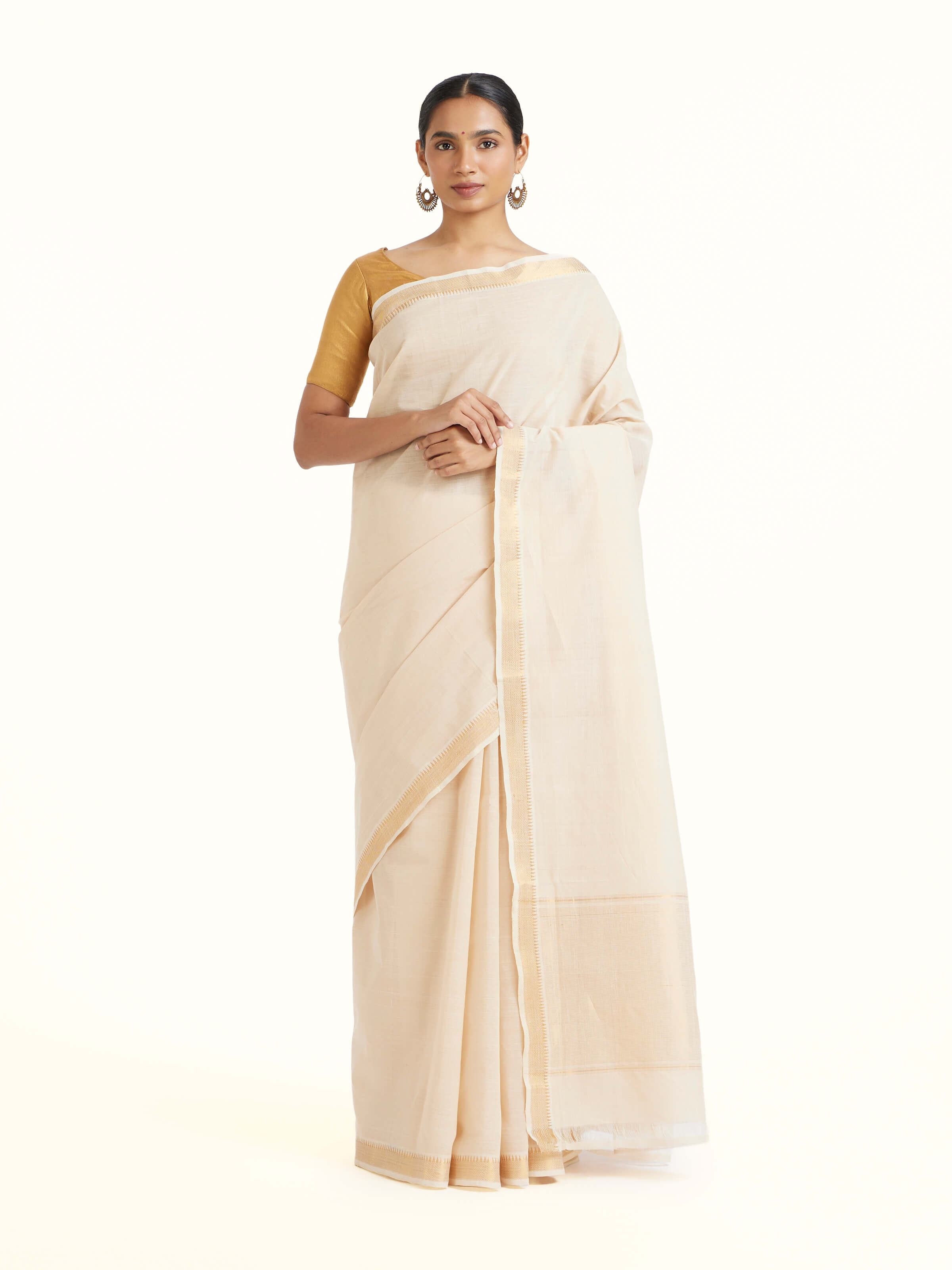 Off-white Gossamer & Cotton Mangalgiri Saree