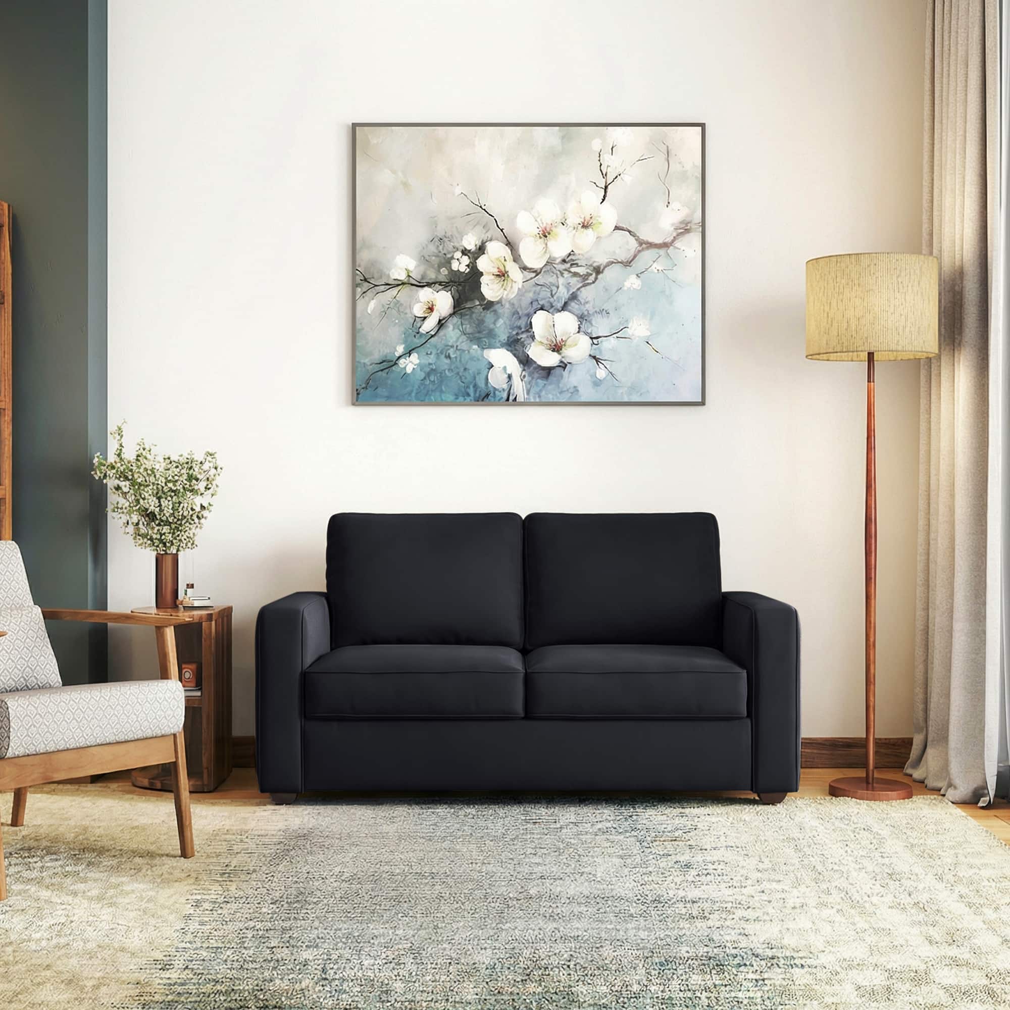 Apollo Compact High Back 2 Seater  Fabric Sofa In Deep blue velvet Colour