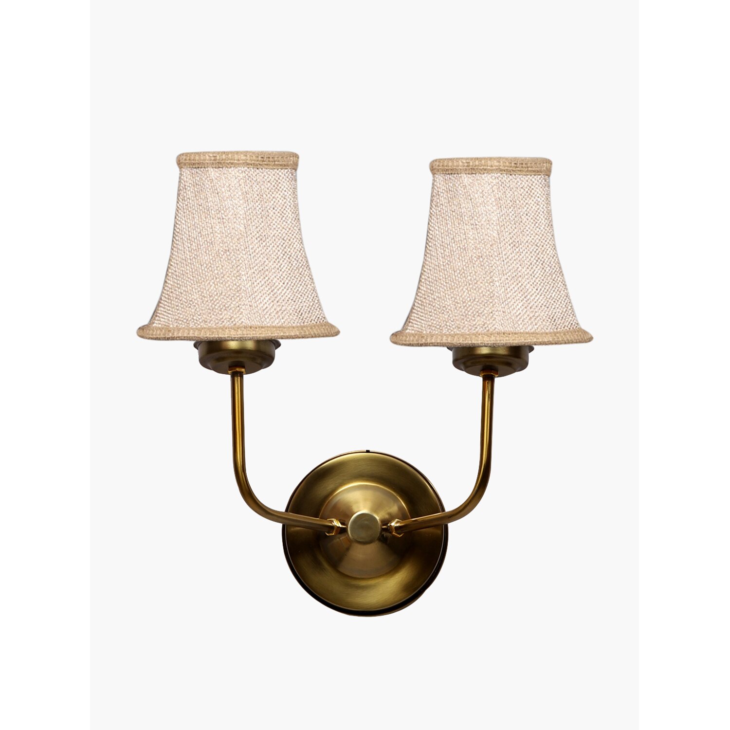 Devansh Dual Gold Metal  Wallmounted Lamp With Beige Jute  Shade