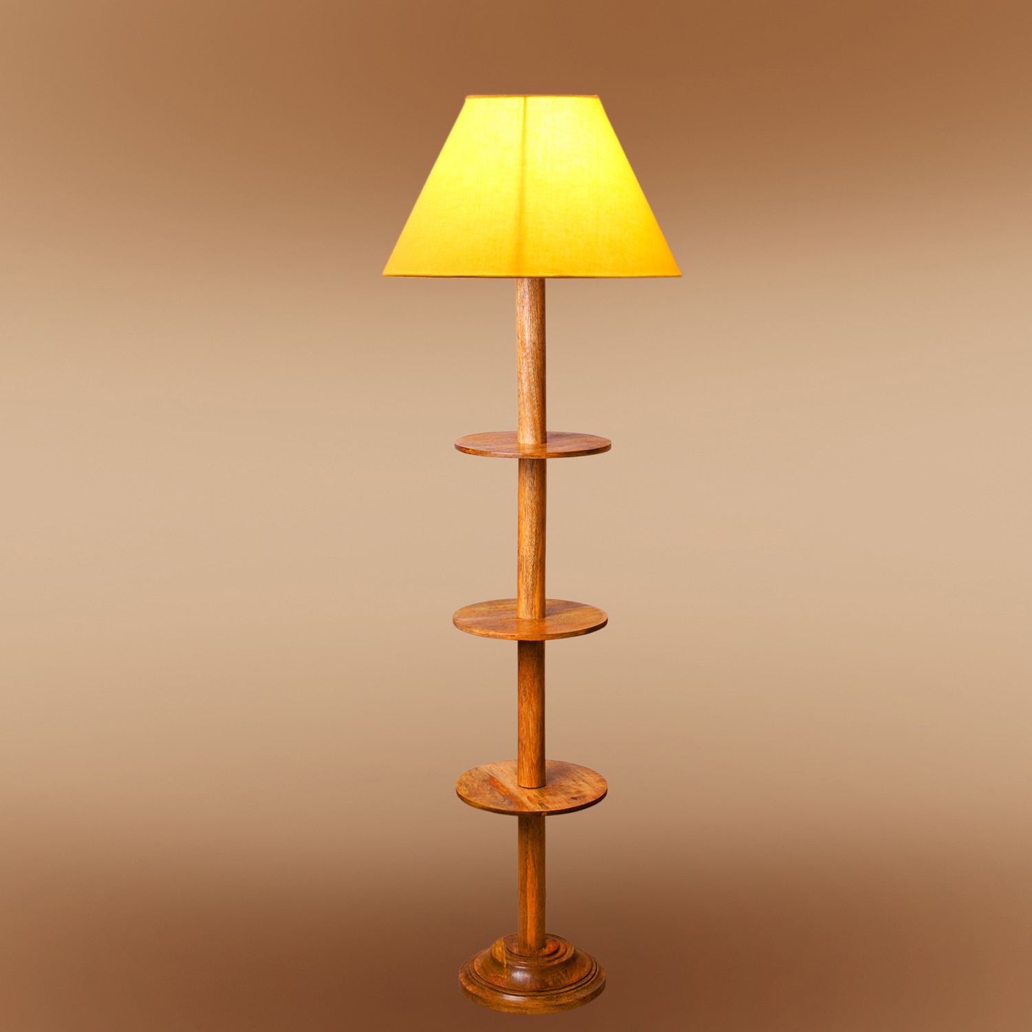 Devansh Shelf Wooden Floor Lamp
