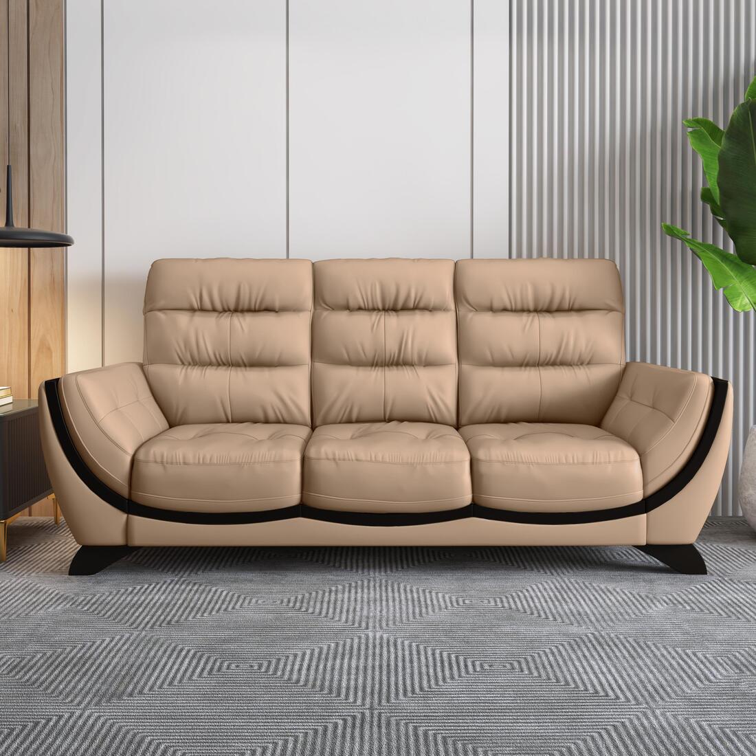 Davos 3 Seater Leatherette Sole in Mushroom Beige Colour - Durian