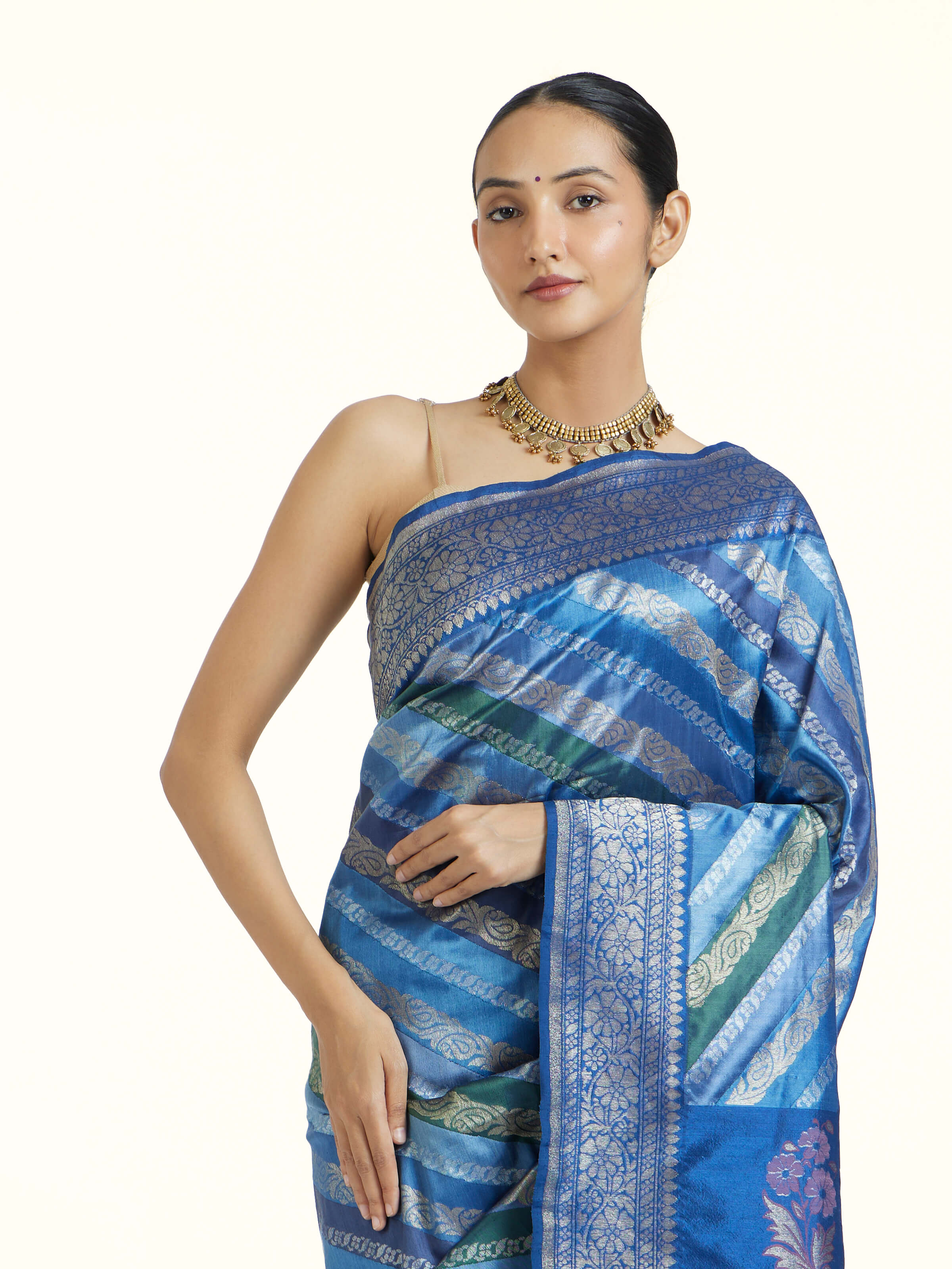 Indigo Ashavali Brocade Silk Saree
