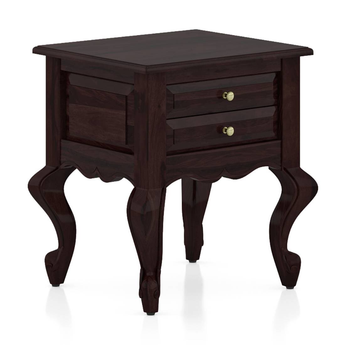 Nitara Solid Wood Bedside Table in Mahogany Finish