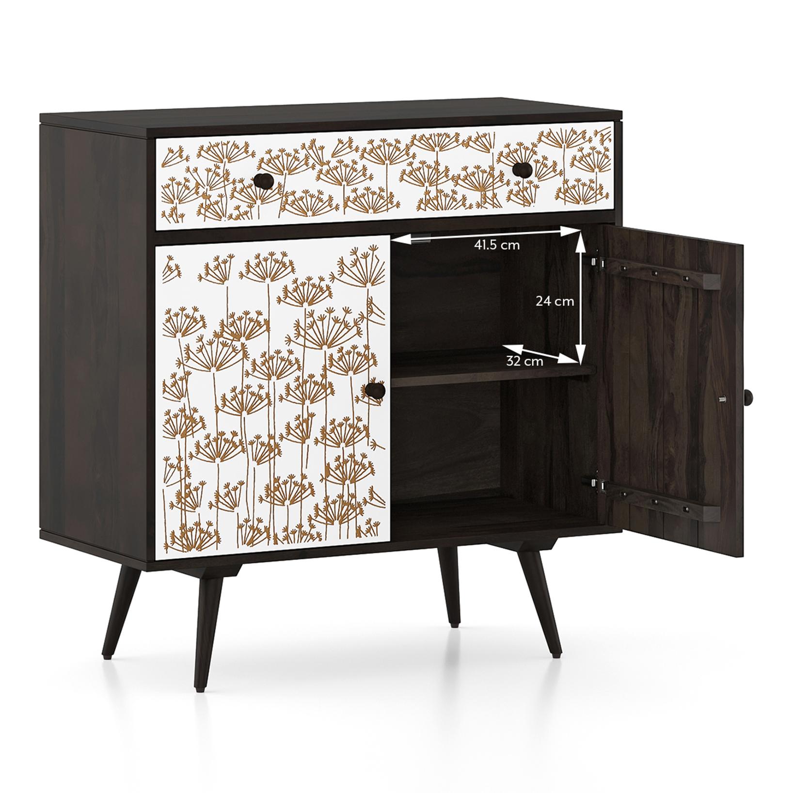 Fleur Solid Wood Sideboard in White & Americain Walnut finish