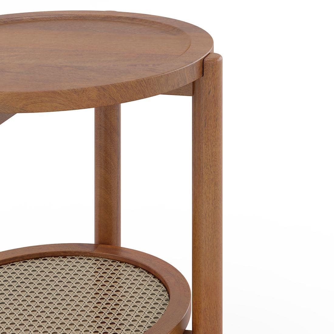 Tora Solid Wood and Cane with Glass Side Table In Amber Walnut Finish