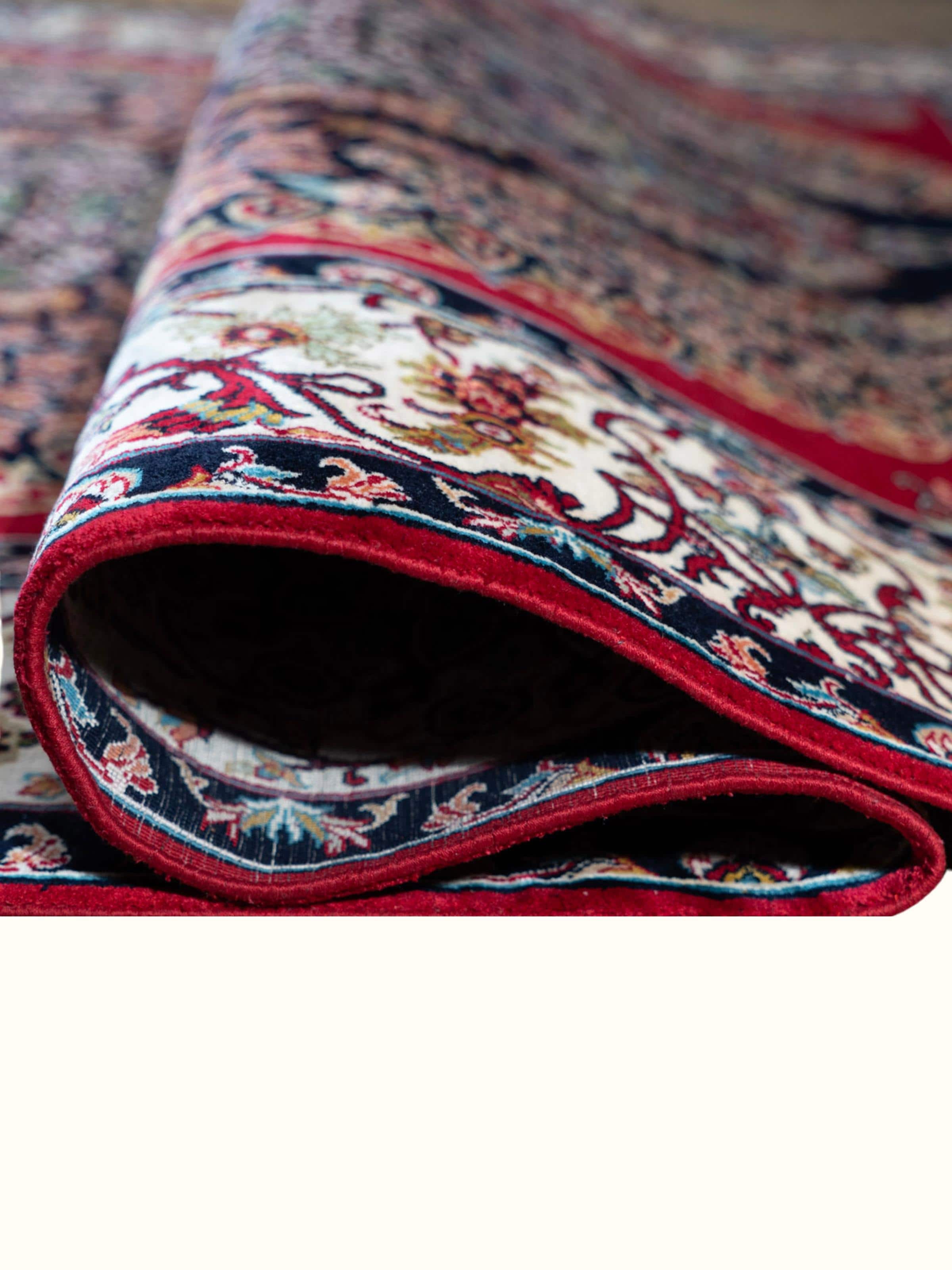 Traditional Persian Red Ishfahan Kashmir Silk Hand-Knotted Carpet