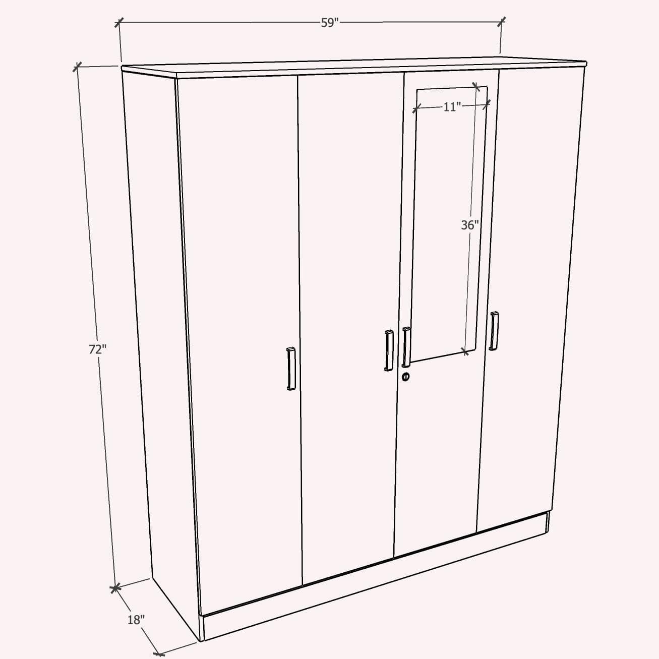 Julian Engineered Wood 4 Door Mirror Wardrobe In Walnut Finish