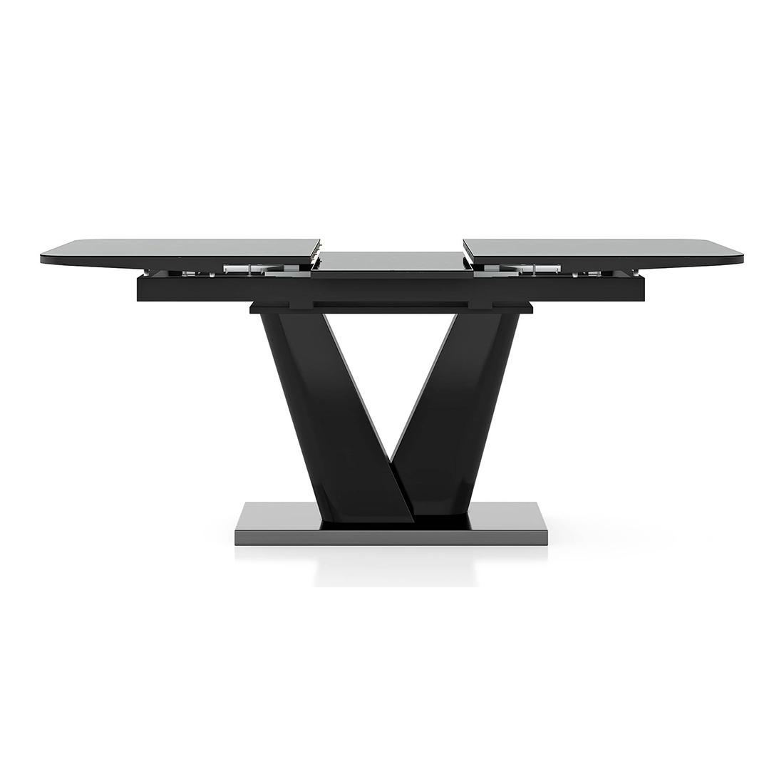 Caribu 4 To 6 Extendable Dining Table With Set Of 6 Doris Swivel Accent Chairs (Colour- Dark Grey, Finish- Black High Gloss)