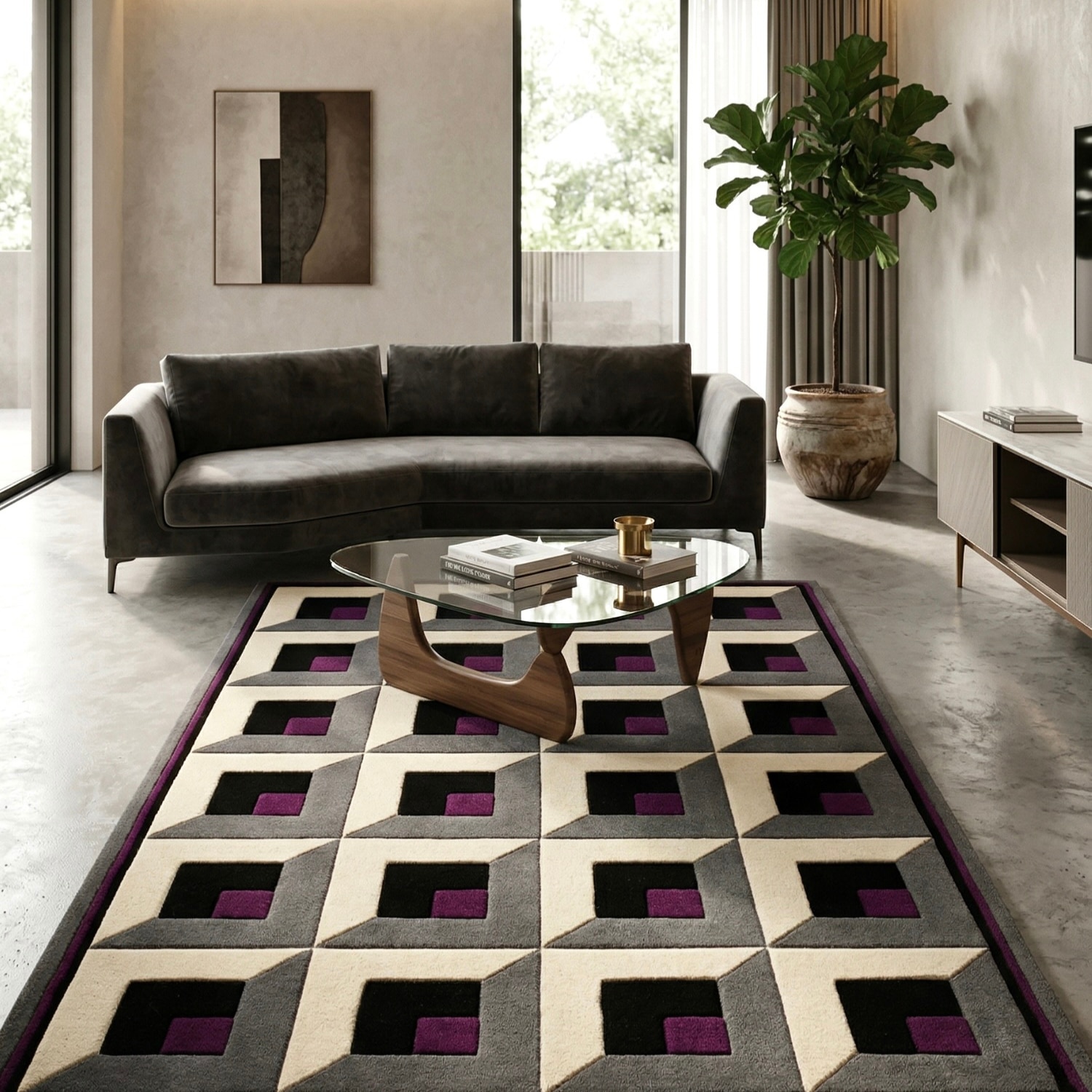 Presto Grey Geometric Hand Tufted Wool Carpet 6X9 Feet - Presto