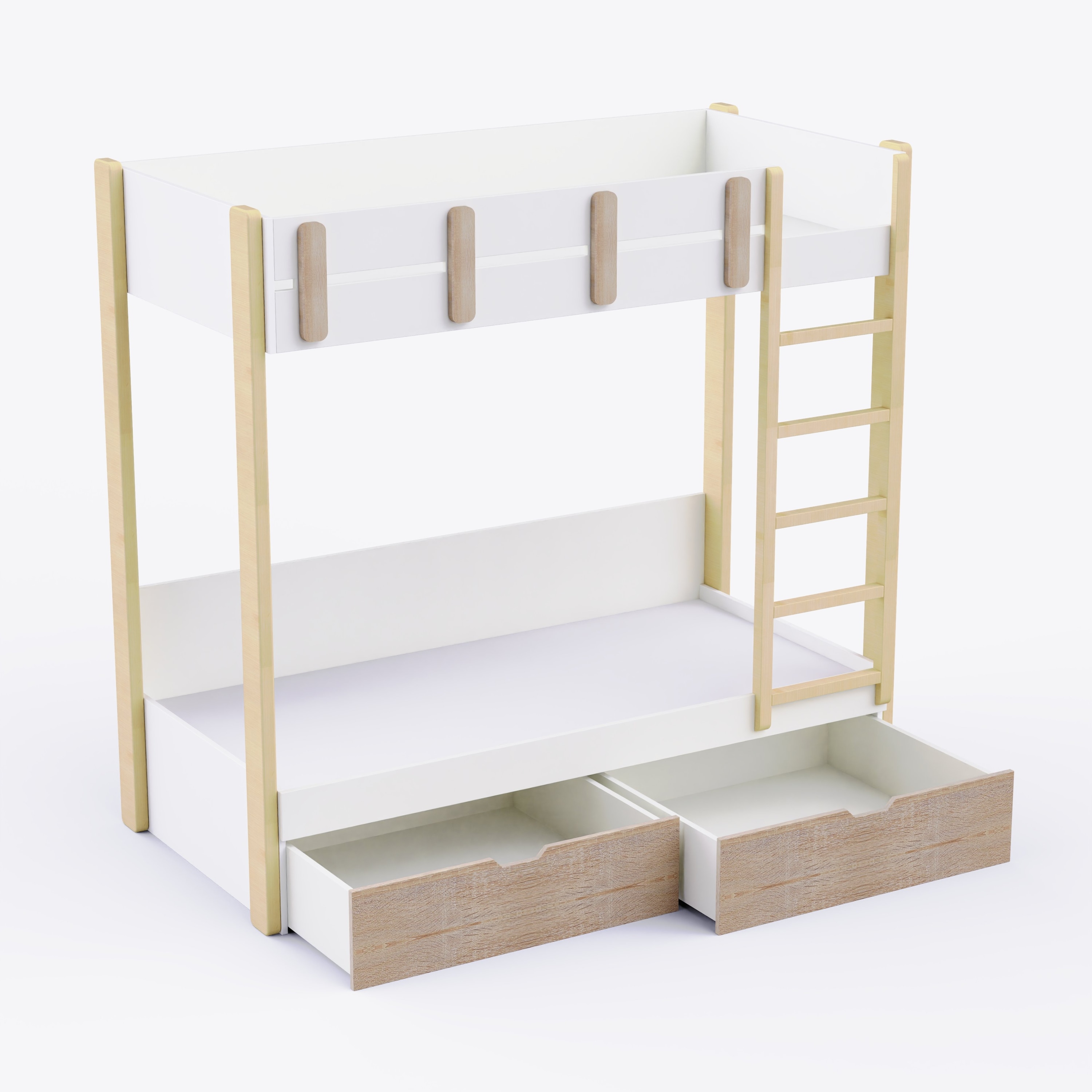 Pine Tree Single Size Bunk Bed In White & Oak Colour