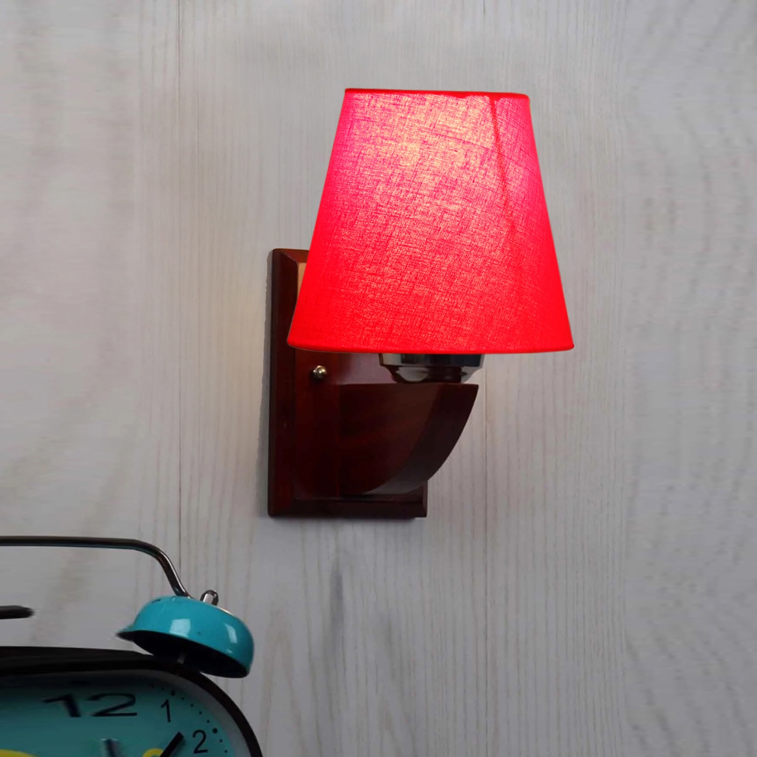Devansh Solid Wood Electric Wall Light in Red Colour with Red Shade Count of 1 Light - Devansh