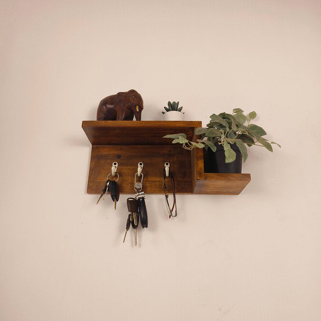Preston Wooden Wall Shelf Organiser With Key Holders