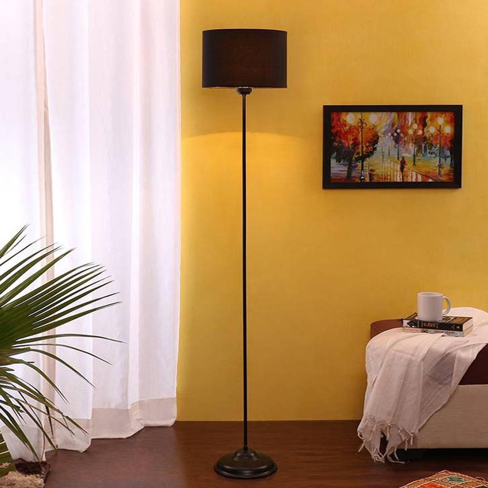 Saul Black Cotton Shade Floor Lamp