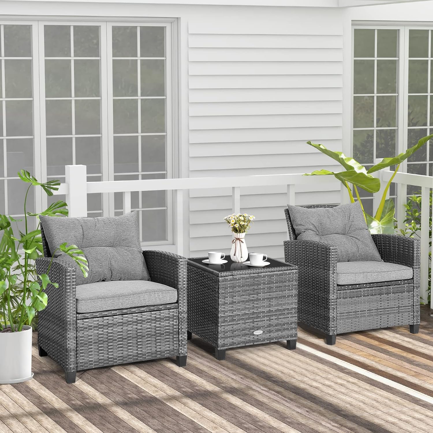 Carry Bird Wicker Patio Furniture Outdoor Balcony Chairs In Grey Colour