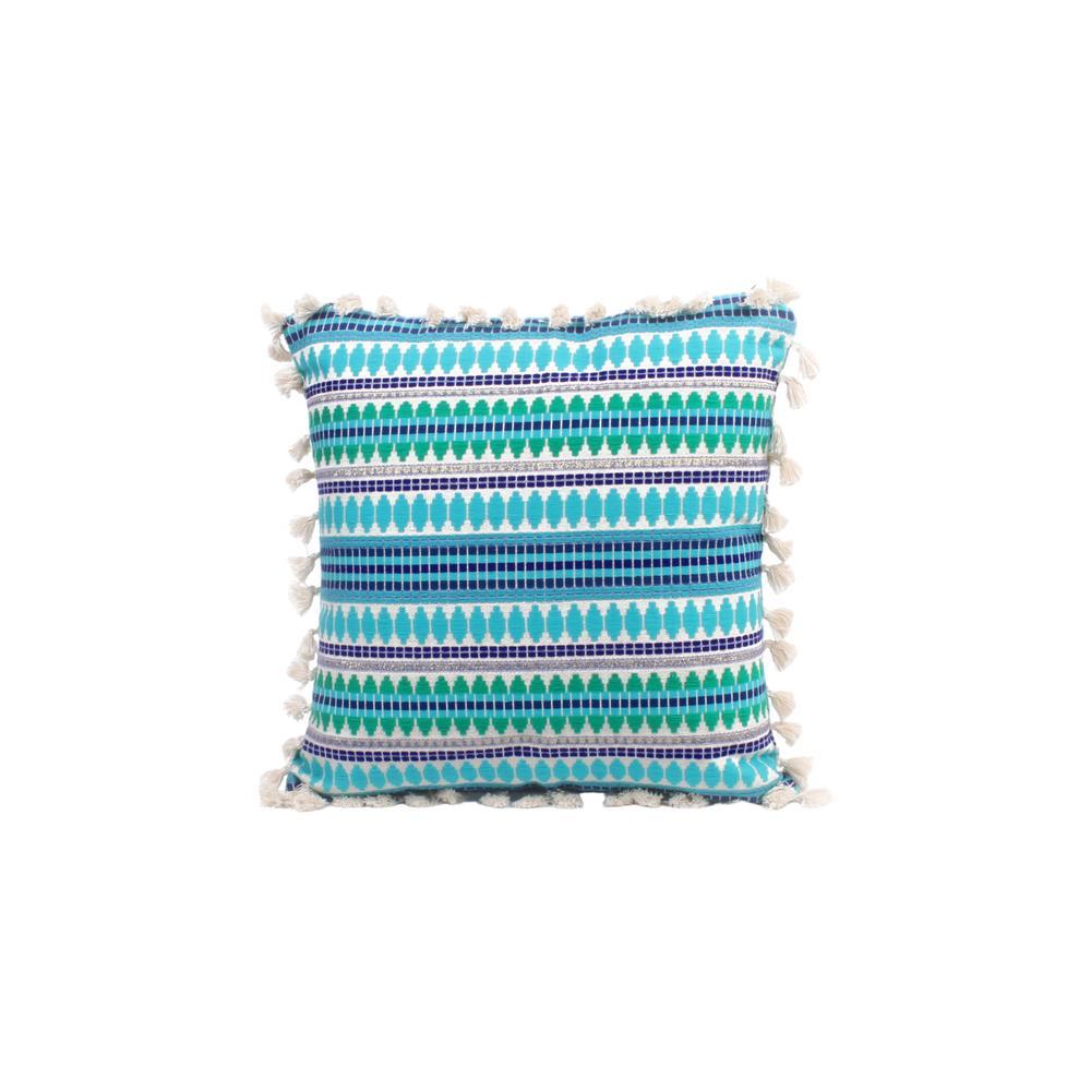 Acrylic Striped Cushion Cover with Lace Set of 2 (16 X 16 Inches)