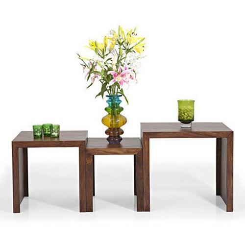 Hamilton Solid Wood Side Table Set of 3 in Teak Finish