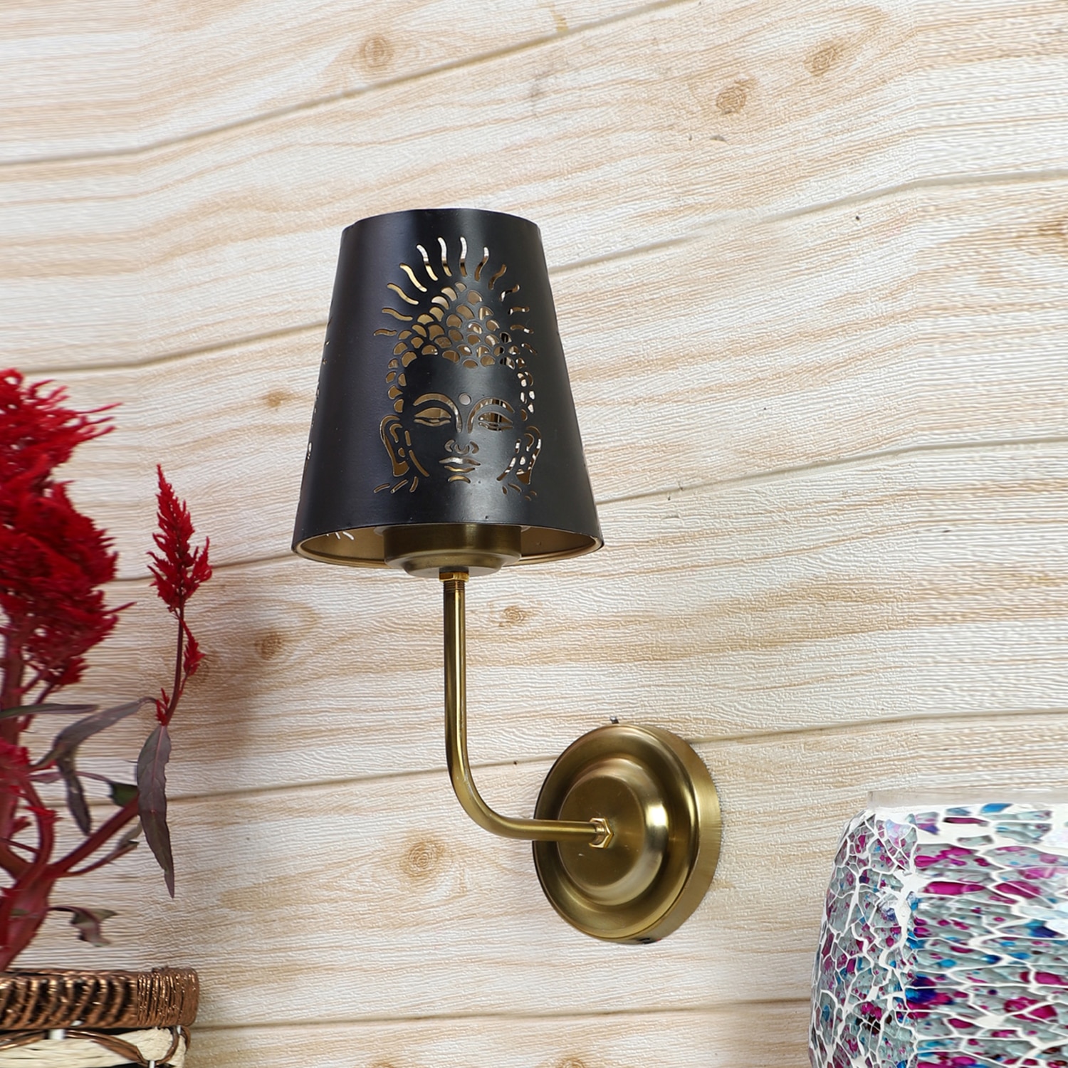 Devansh Metal Electric Wall Light in Gold Colour with Black Shade Count of 1 Light - Devansh