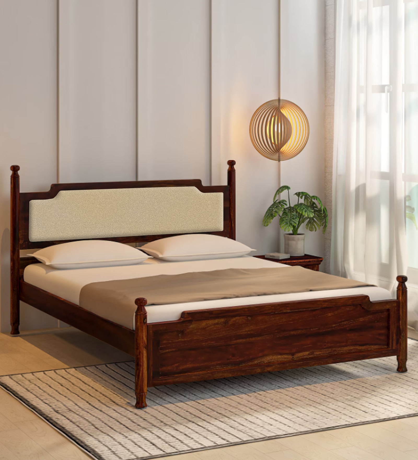 Domino Solid Wood King Size Non Storage Bed In Provincial Teak Finish