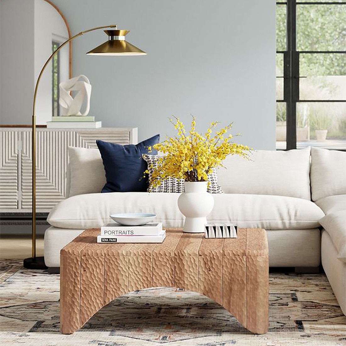 Tallado Solid Wood Carved Coffee Table With Arched Sides