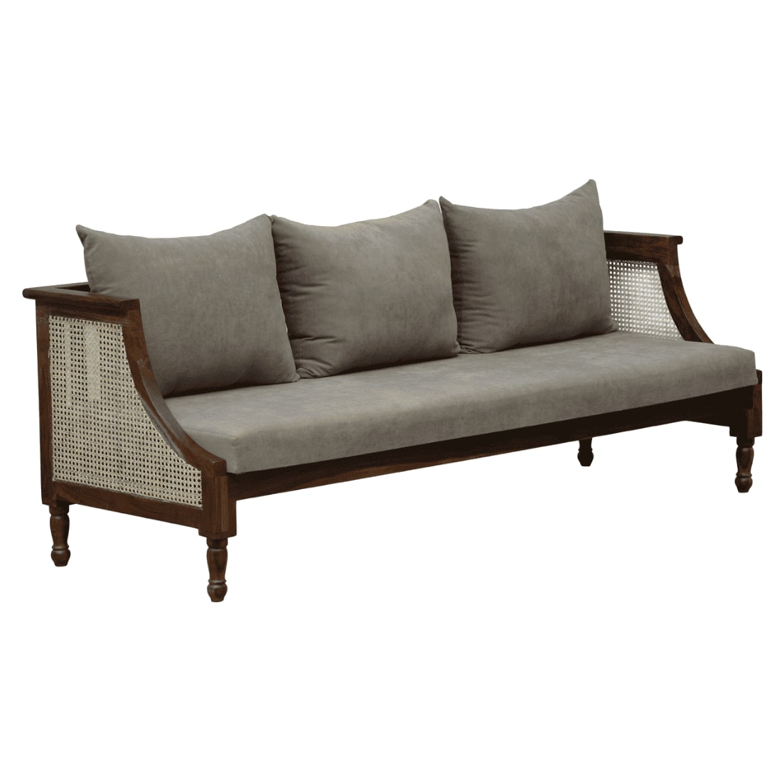 Colen 3 Seater Seater Wooden Sofa in Grey Fabric