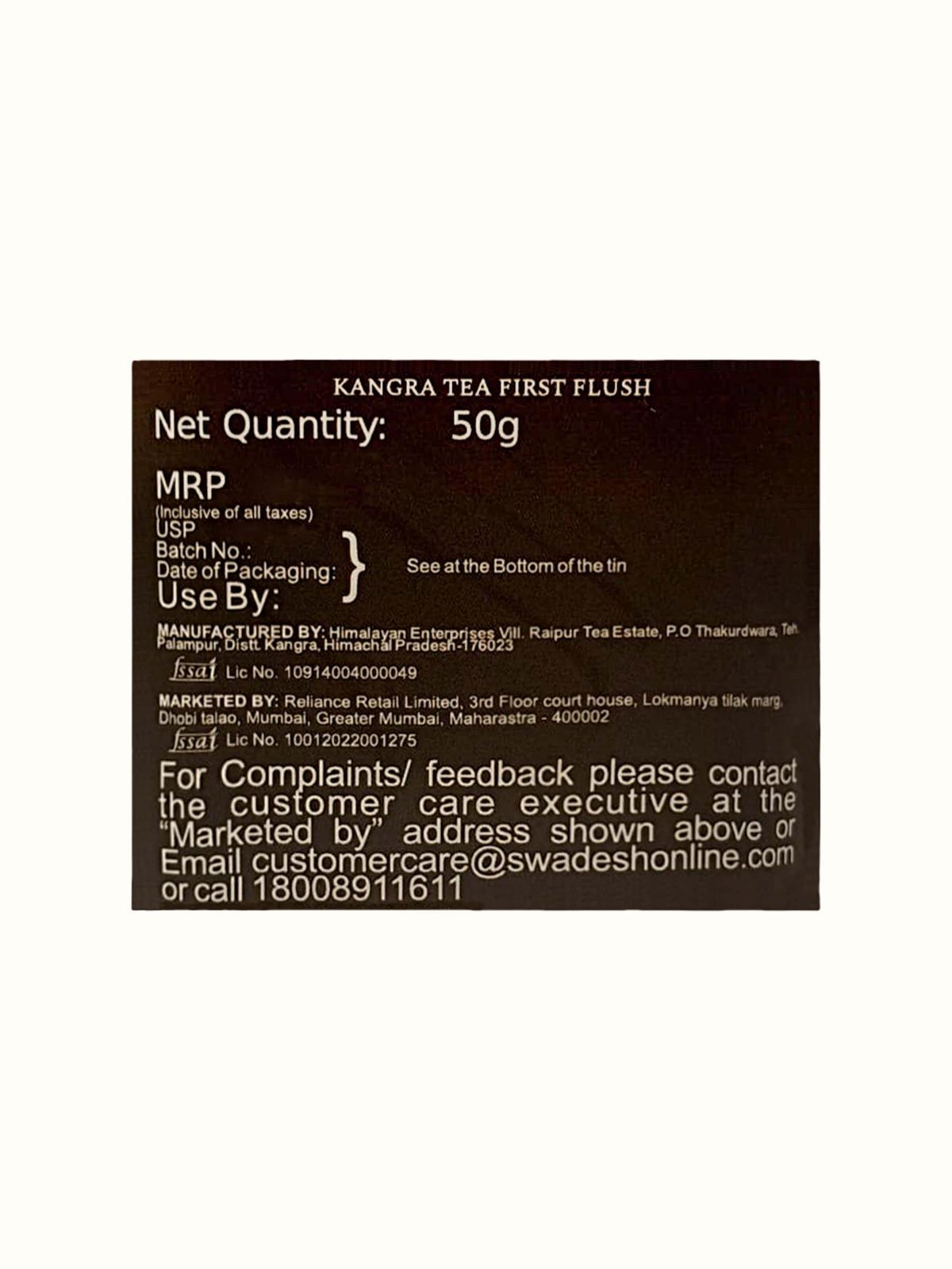 Immunity-enhancing Kangra Tea First Flush – Swadesh tea box with natural herbal blend supporting immunity and digestion label