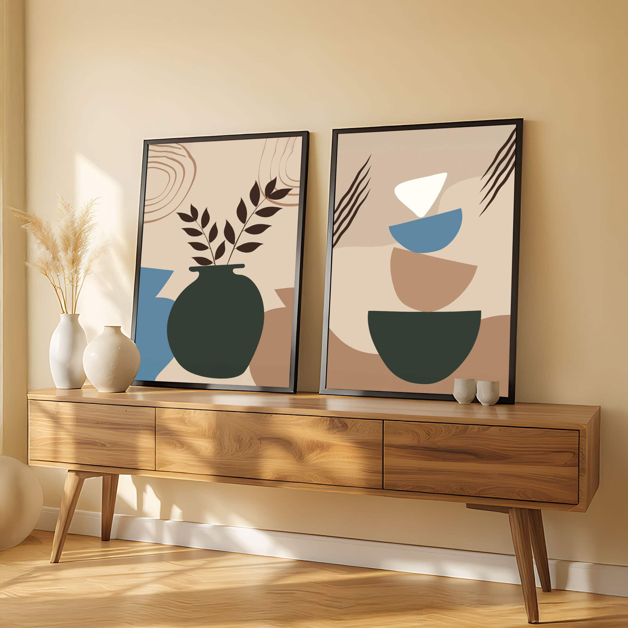 The Castle Decor Boho Abstract Botanical Wall Art Set of 2 Design 14 11x17 Inch - The Castle Decor