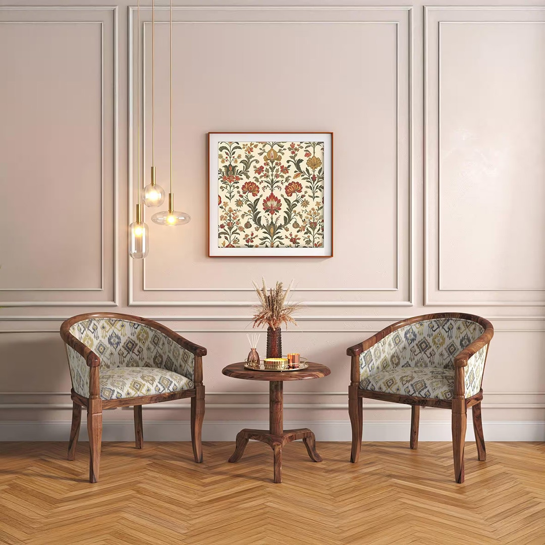 Florence ArmChair in Mustard Mist Ikat Colour and Teak Finish