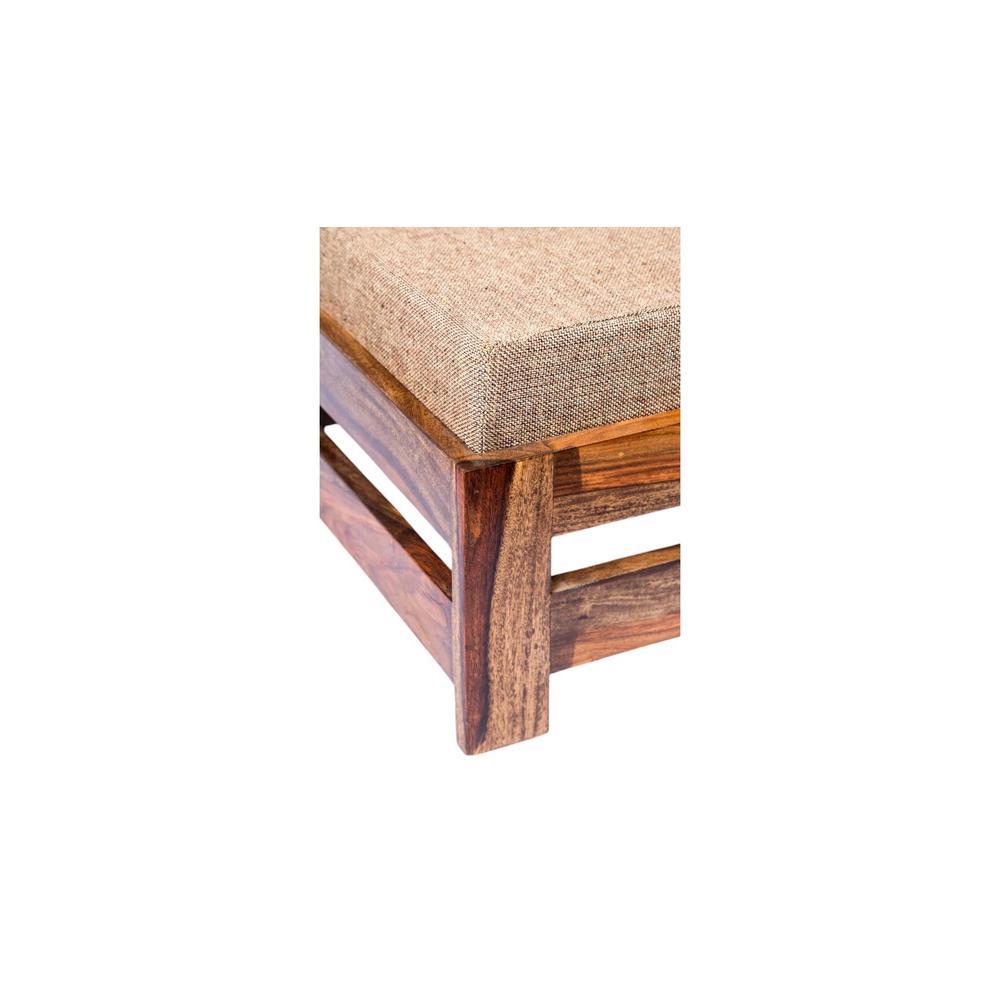 Amber Sheesham Wood Foot Stool in Teak Finish with Jute Beige Cushion