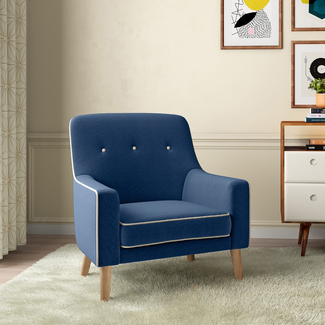 Hagen Fabric Lounge Chair in Cobalt Colour - Urban Ladder