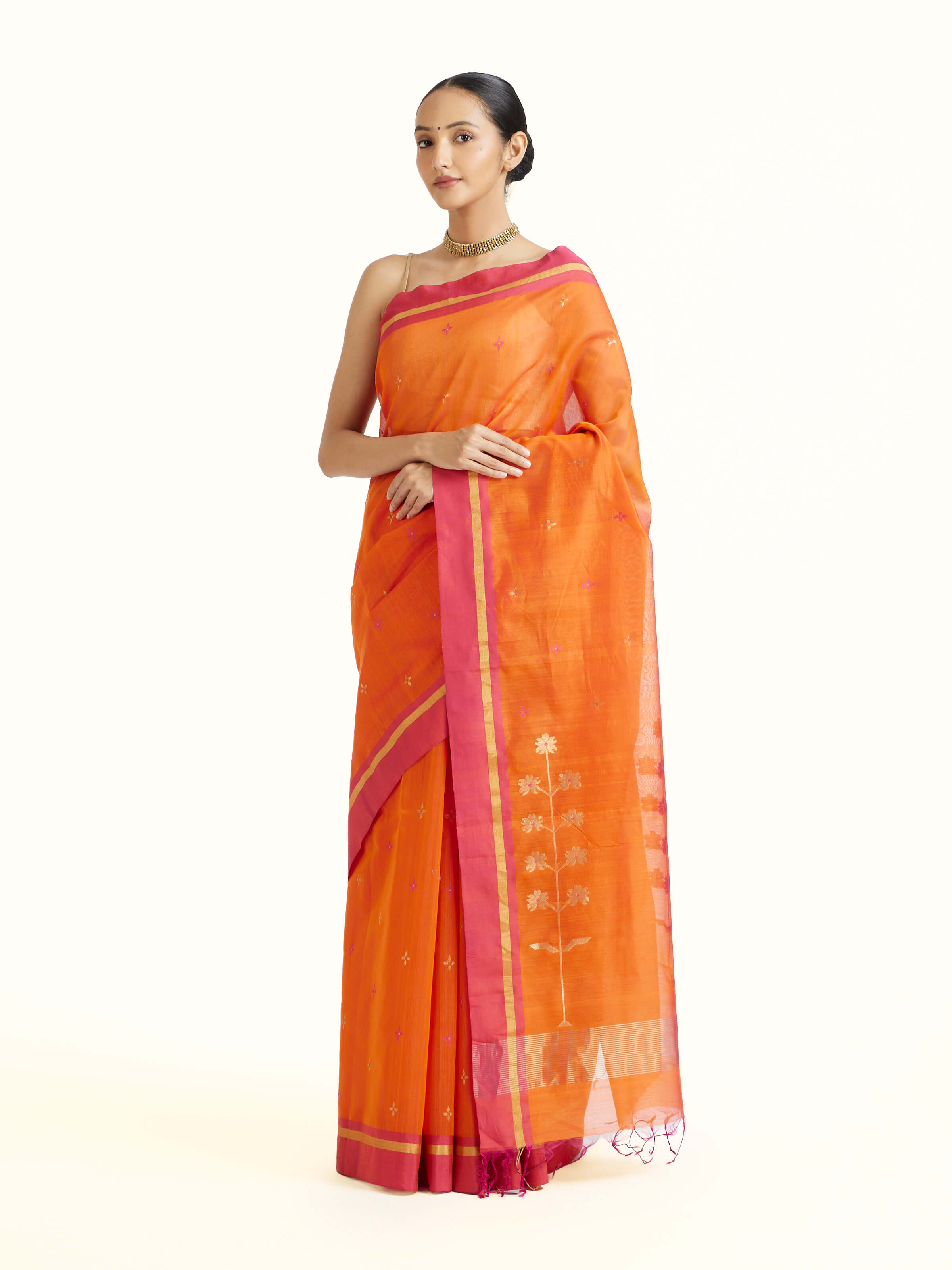 Rust Mulberry Silk Cotton Chanderi Saree