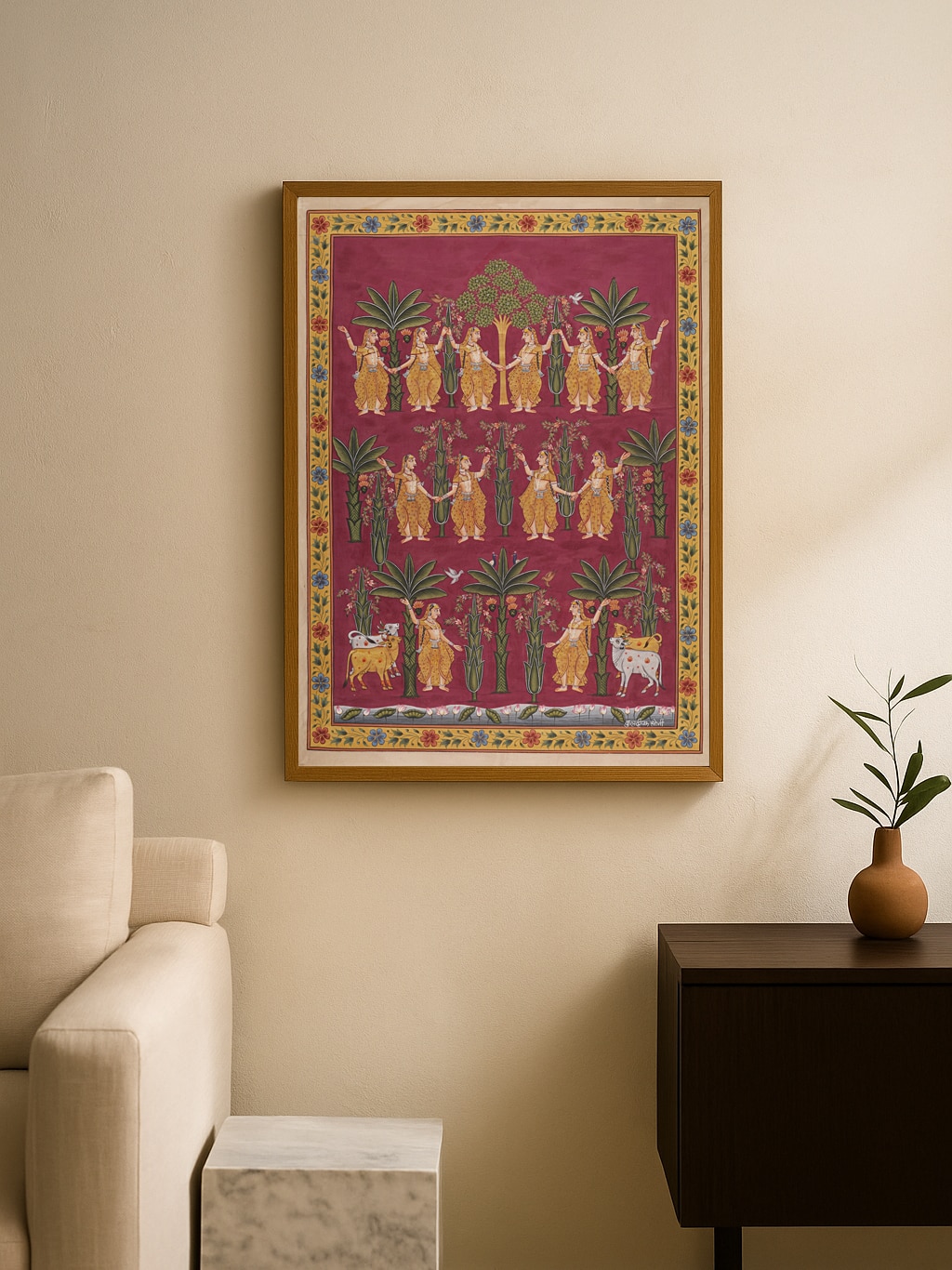 Pichwai Gopiyan & Trees Painting