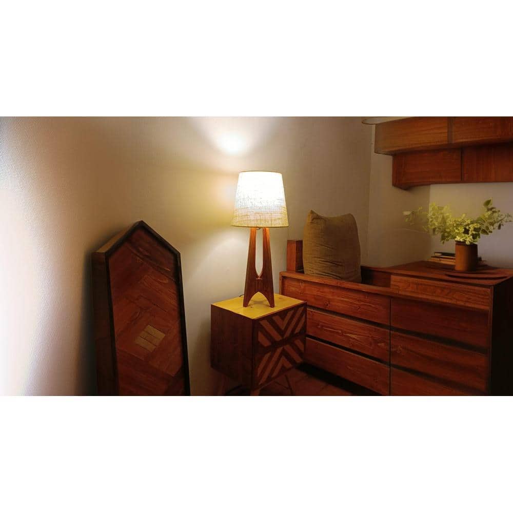 Laurent Brown Wooden Table Lamp with White Jute Lampshade