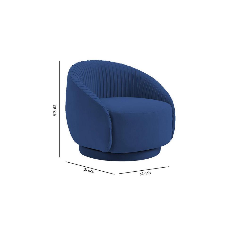 Lorna Swivel Solid Wood Round Chair in Navy Blue Colour