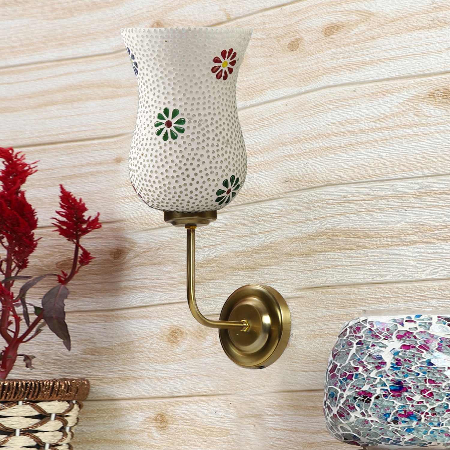 Devansh Metal Electric Wall Light in Gold Colour with Multicolor Shade Count of 1 Light - Devansh