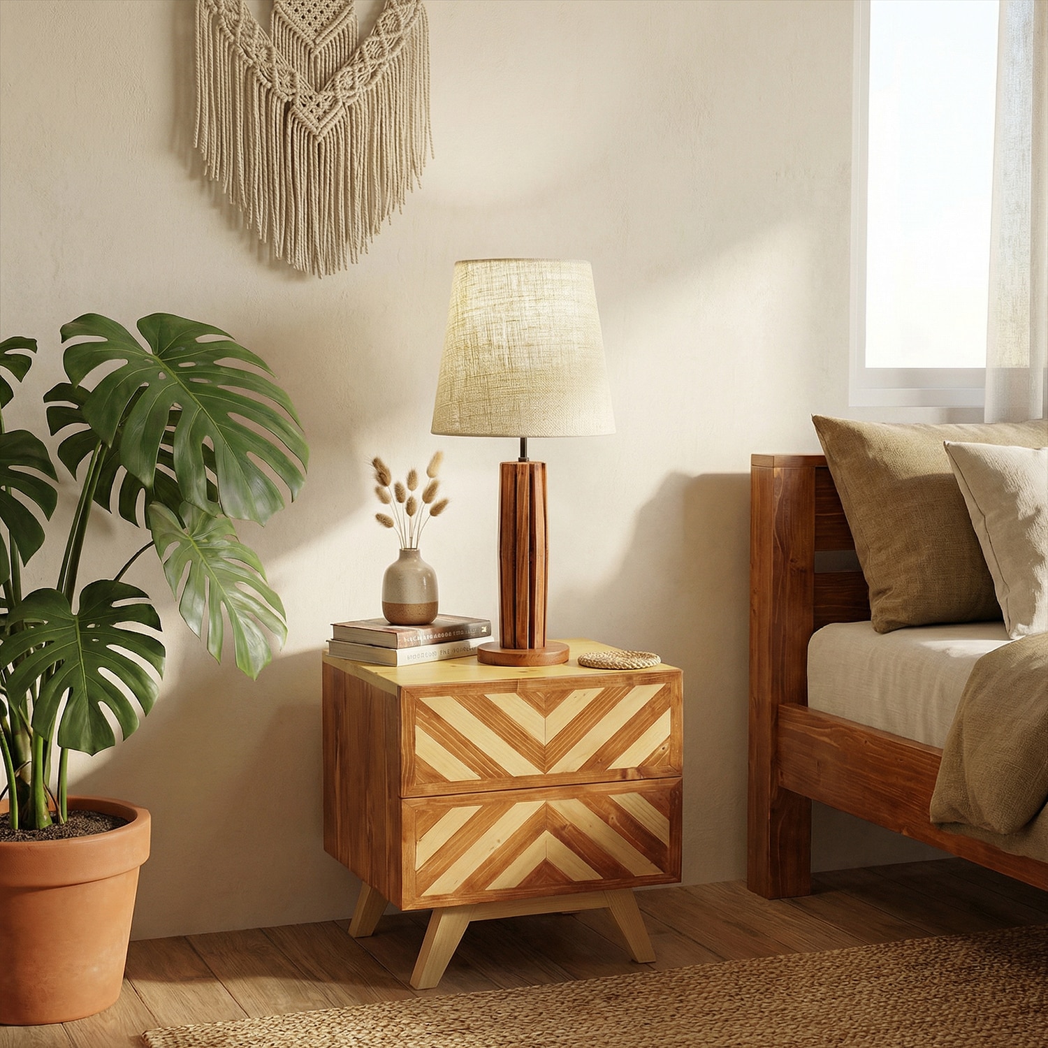 TallBoy Wooden Table Lamp with Brown Base and Premium White Fabric Lampshade