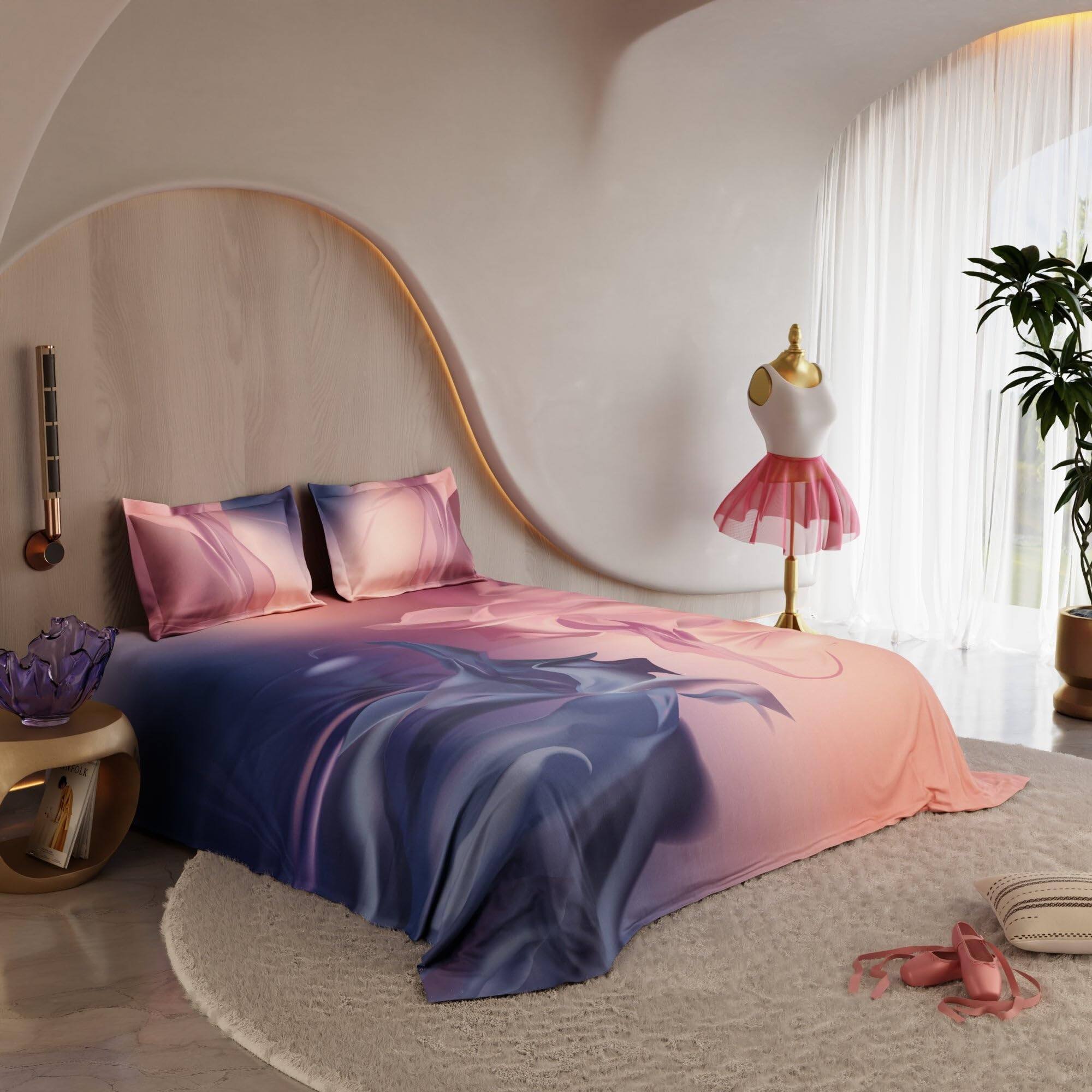 Stoa Paris Super King Size 100% Cotton Bedsheet with 2 Pillow Covers  Size Blush Pink, Deep Indigo - Stoa Paris