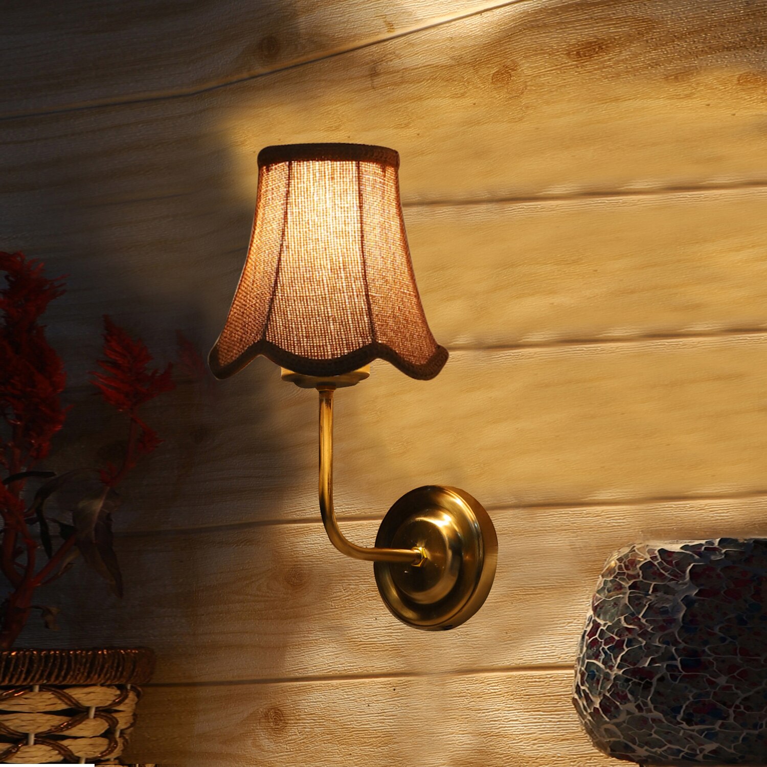 Devansh Gold Wall Mounted Lamp With Beige Jute Shade