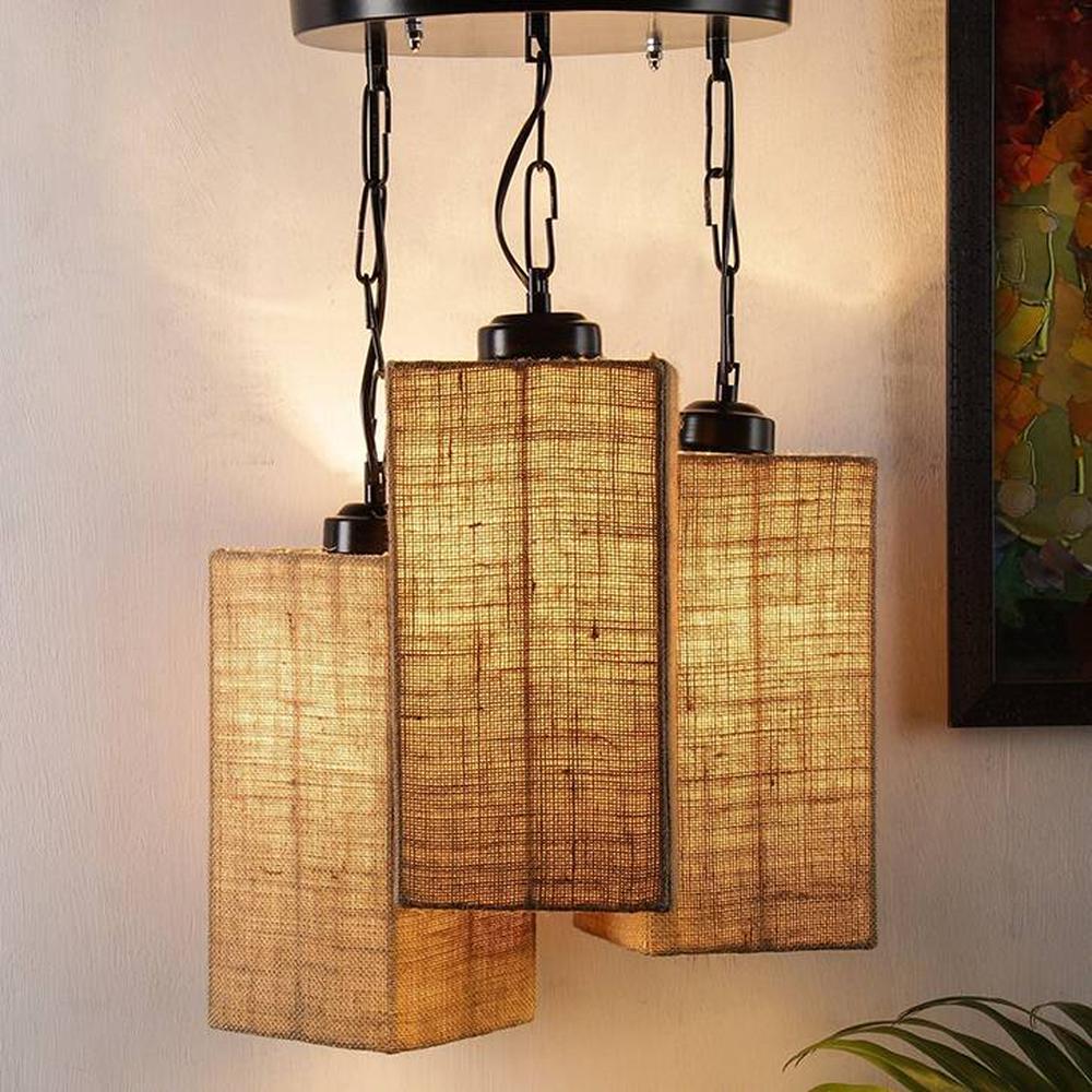 Layton Beige Natural Fiber Cluster Hanging Light